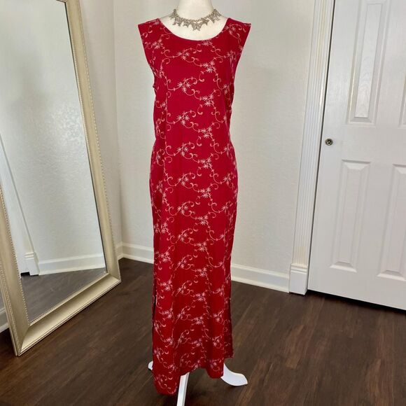 Romantic Linen Flower Embroidered Midi Maxi Dress L Jane Ashley - Picture 3 of 7